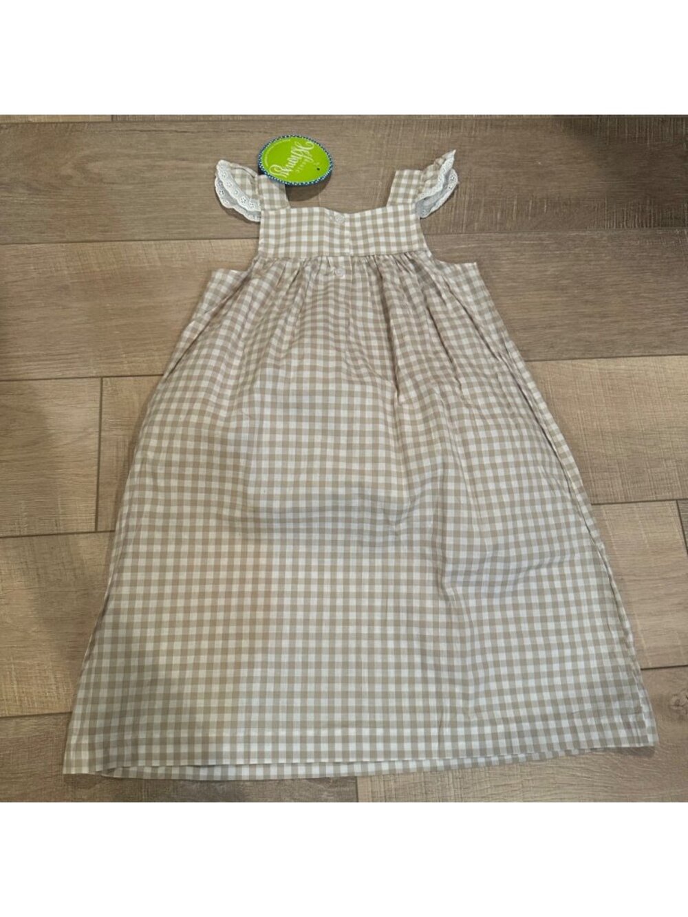 Classic Whimsy Khaki Gingham Amy Dress With Ruffle Straps Size 6 100% Cotton Lig